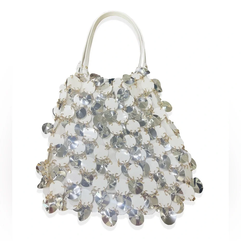 RABANNE BY PACO RABANNE SPARKLE SILVER DISC BAG NEW - Picture 14 of 15